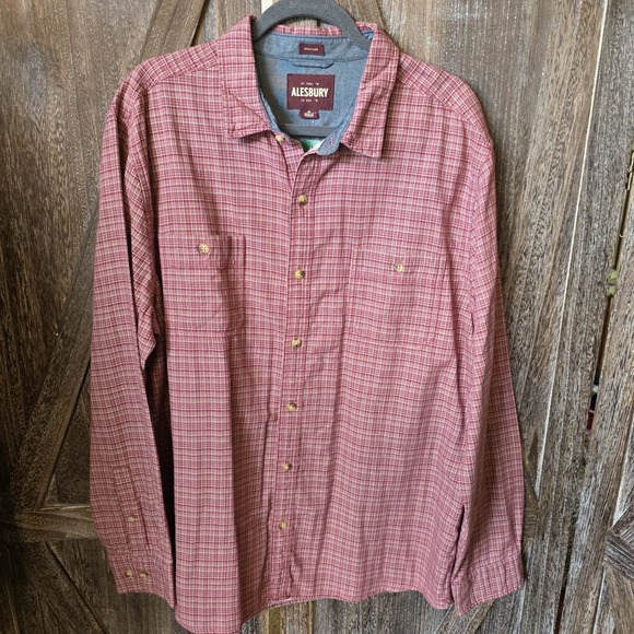 Alesbury Shirt Men's Size XL Red White Plaid Button Up Regular Fit Long Sleeve - Picture 1 of 10